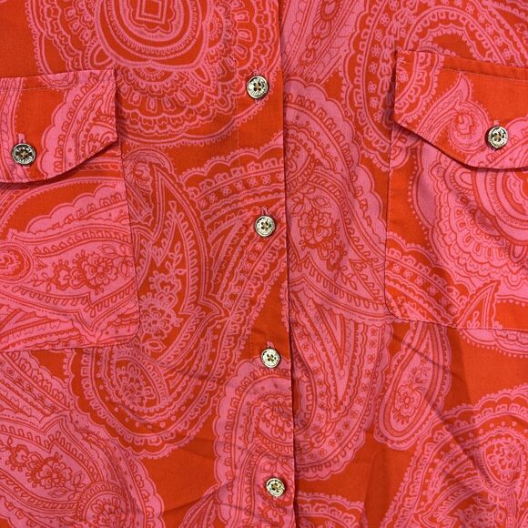 Tommy Hilfiger Blouse Womens 2X Plus Orange Paisley Button Front Long Sleeve - Picture 5 of 16